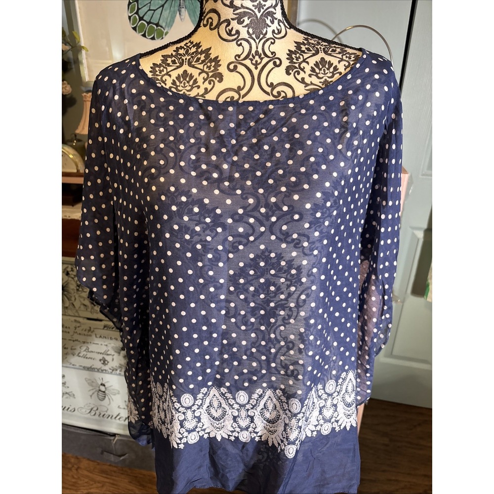 Talbots Silk & Cotton Blend Boho Blouse Sz Medium . Sheer.